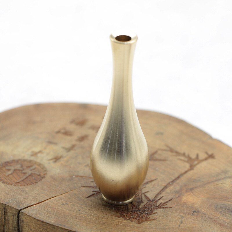 速发纯仿铜迷你小花瓶摆件桌面铜花瓶装饰黄古花铜器客厅插花创意