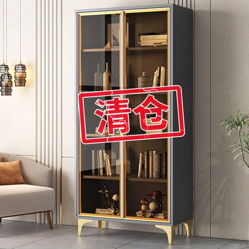 速发实木书柜带玻璃门客厅一体靠墙置物柜酒柜家用落地书柜展示柜
