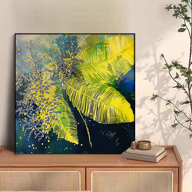 速发家大业餐客厅装饰画绿色绿画正放形大厅挂植高级肌理感玄关柜