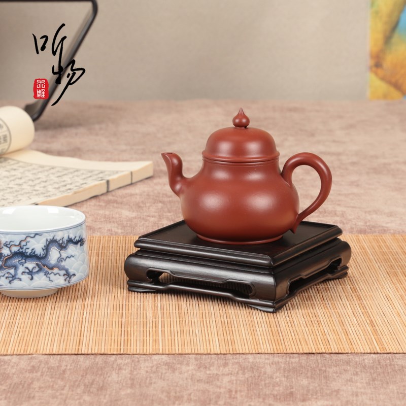 速发实木紫光檀新中式茶壶盆景印章方形托式摆件底座整木镂空明式