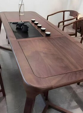 速发新中式实木茶桌椅组木家室客厅禅意茶用简约黑胡桃合泡茶台