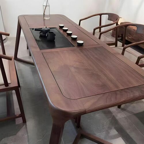 速发新中式实木茶桌椅组木家室客厅禅意茶用简约黑胡桃合泡茶台