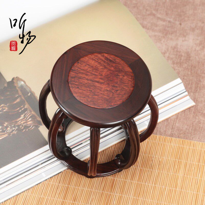 速发红木紫光檀新中式圆鼓凳茶壶盆景展示底座茶空间装饰鼓形木托