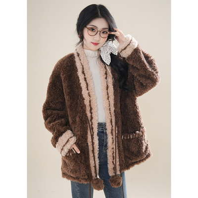 『奶球学姐』学院风毛茸茸厚外套女新款宽松慵懒女外套秋冬款上衣