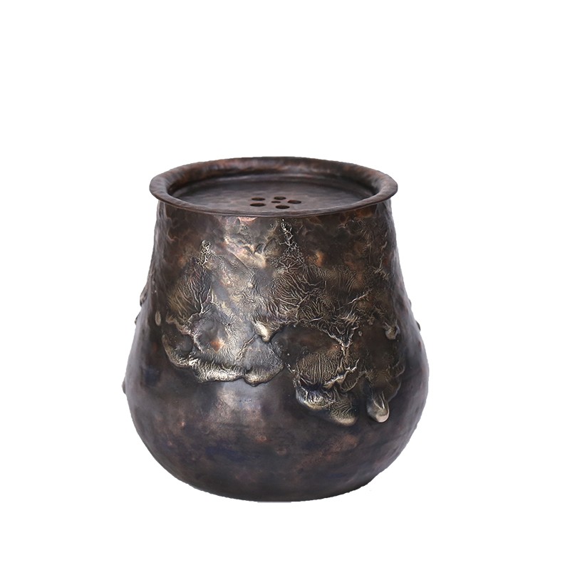 手工复古鎏银紫铜建水茶洗蓄水小壶承茶渣桶水洗水盂功夫茶道配件