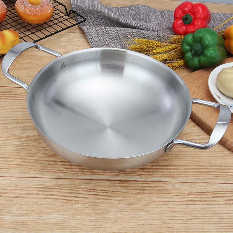 极速Stainless Steel Spanish Seafood Paella Pan Tray Double E