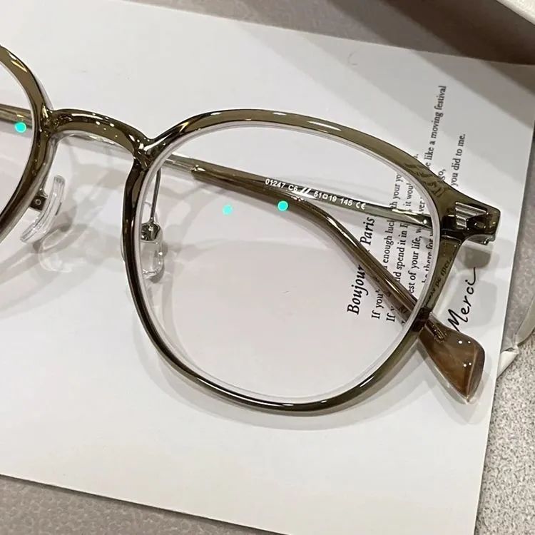 新品巨显白!简约小圆框橄榄绿奶咖近视眼镜ins颜值女大脸显瘦素