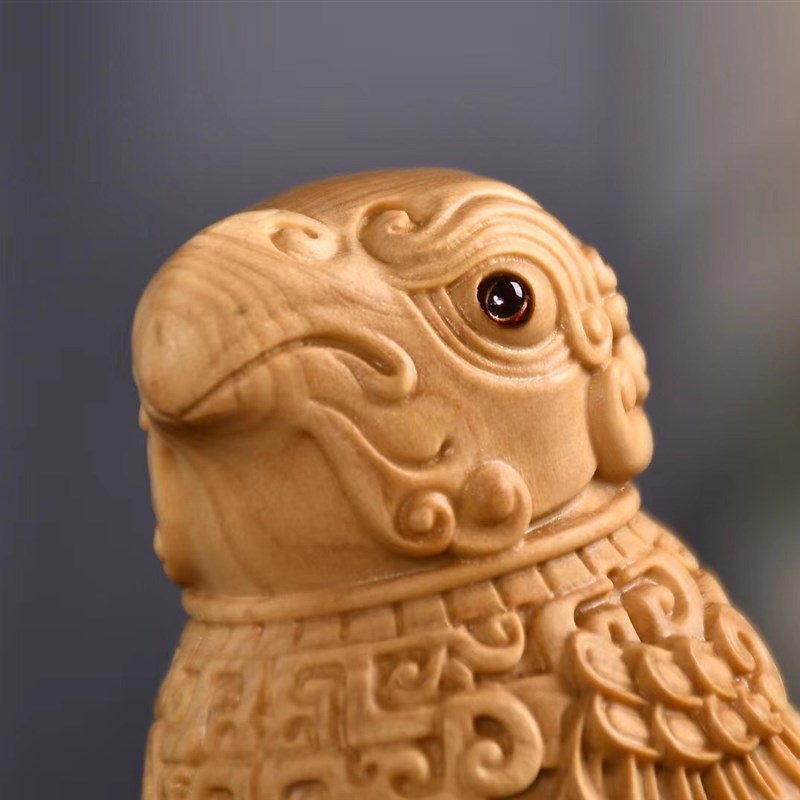 黄杨木雕仿古春秋战国子乍弄鸟尊小摆件 实木雕刻居家装饰工艺品