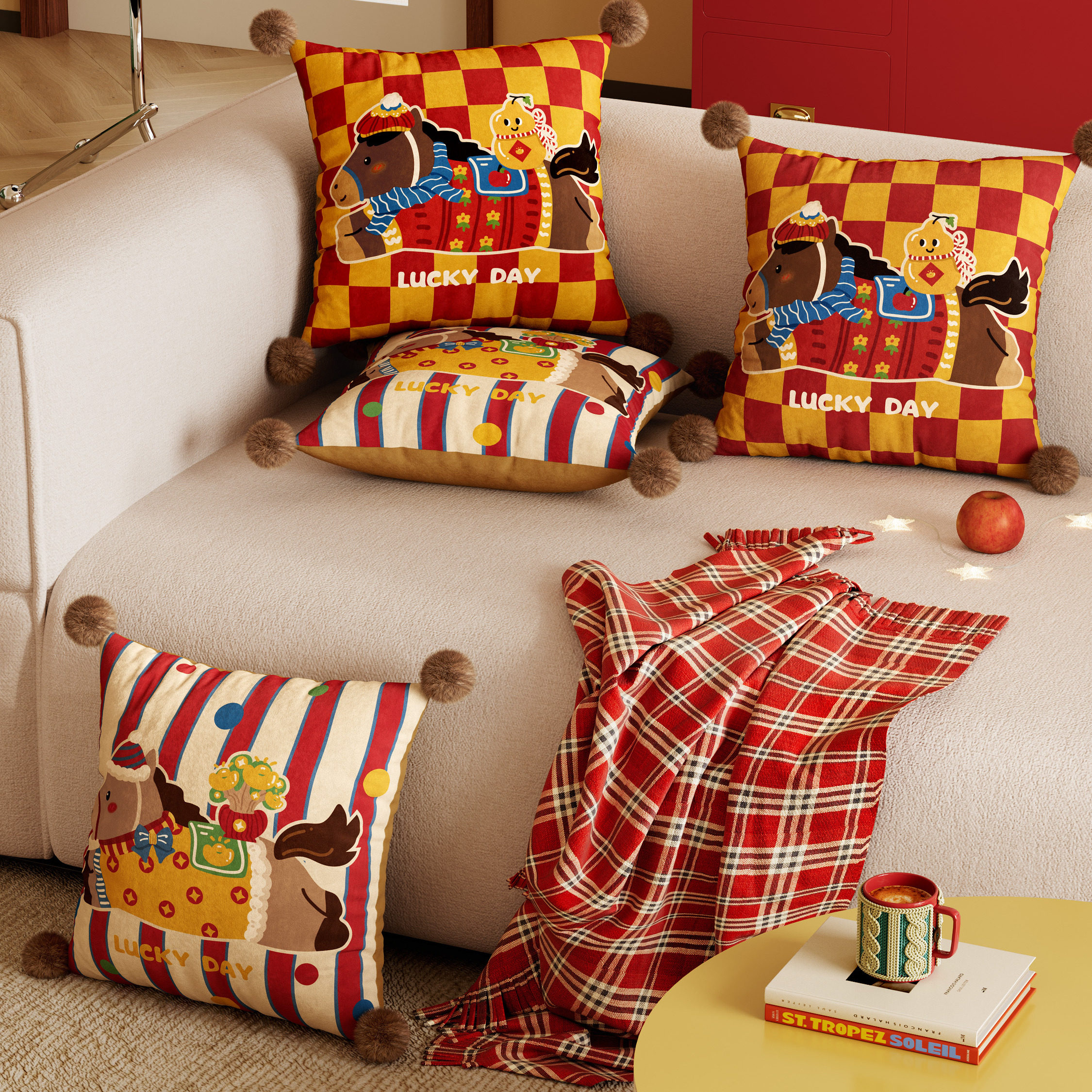 圣诞节马年新年卡通抱枕