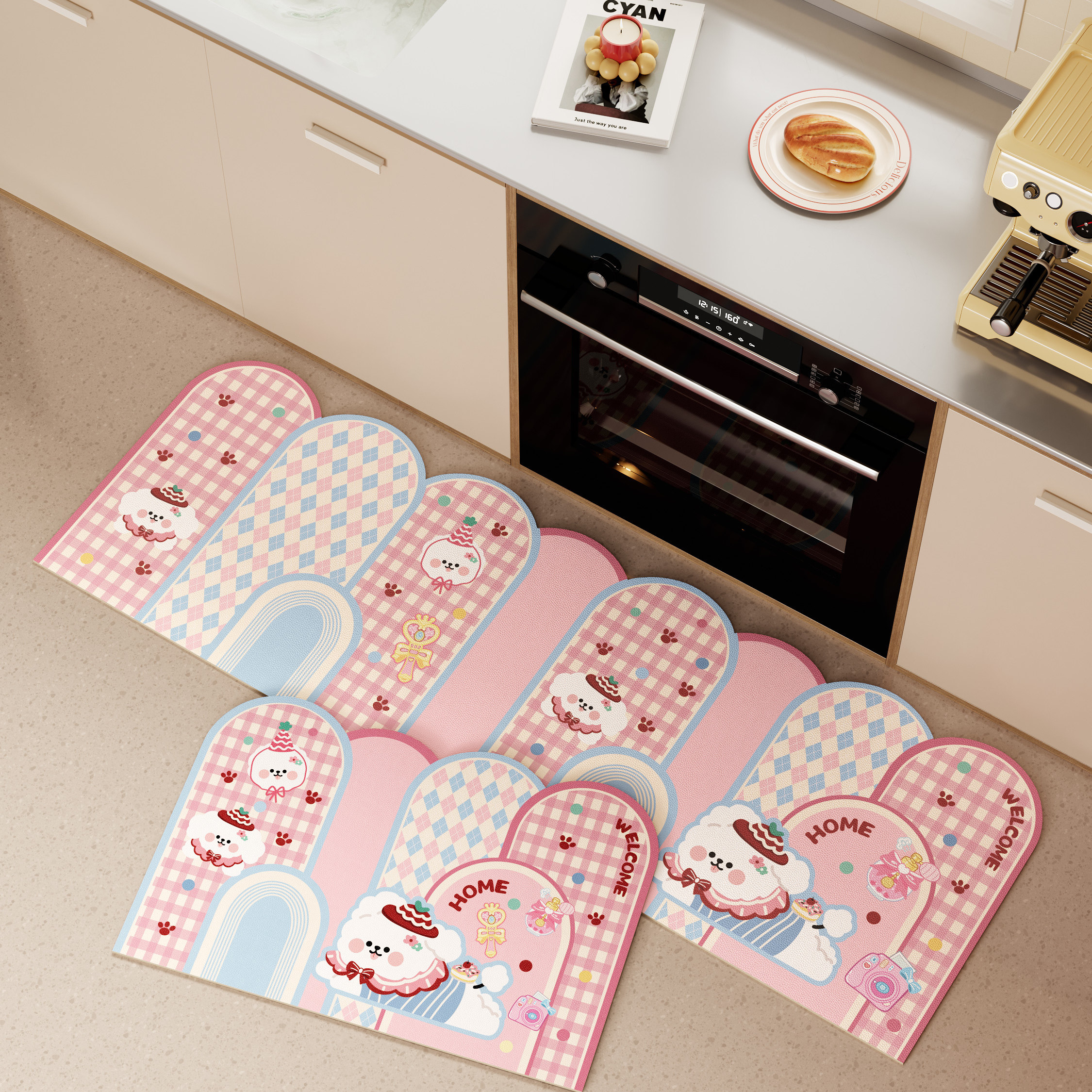 Hi皮小狗2026新款家用厨房地垫门口长条防水防油防滑脚垫地毯定制,居家布艺,厨房地垫,淘宝优惠券,粉丝福利购,淘宝优惠卷