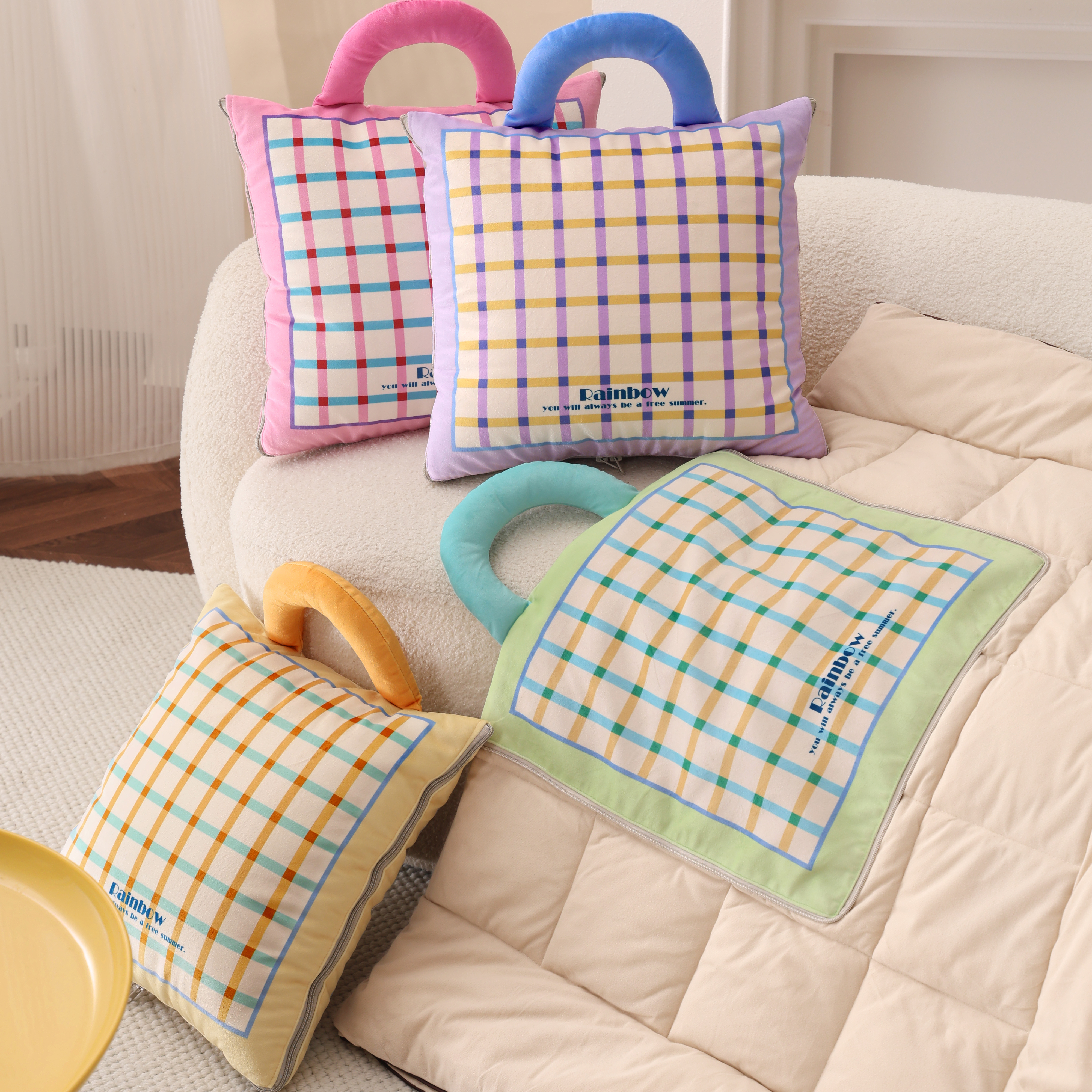 甜格气泡午睡午休抱枕被