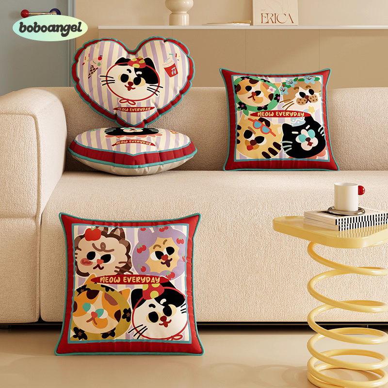 猫猫卫队ins风红色客厅沙发抱枕靠垫抱枕套长条靠枕床头腰枕含芯