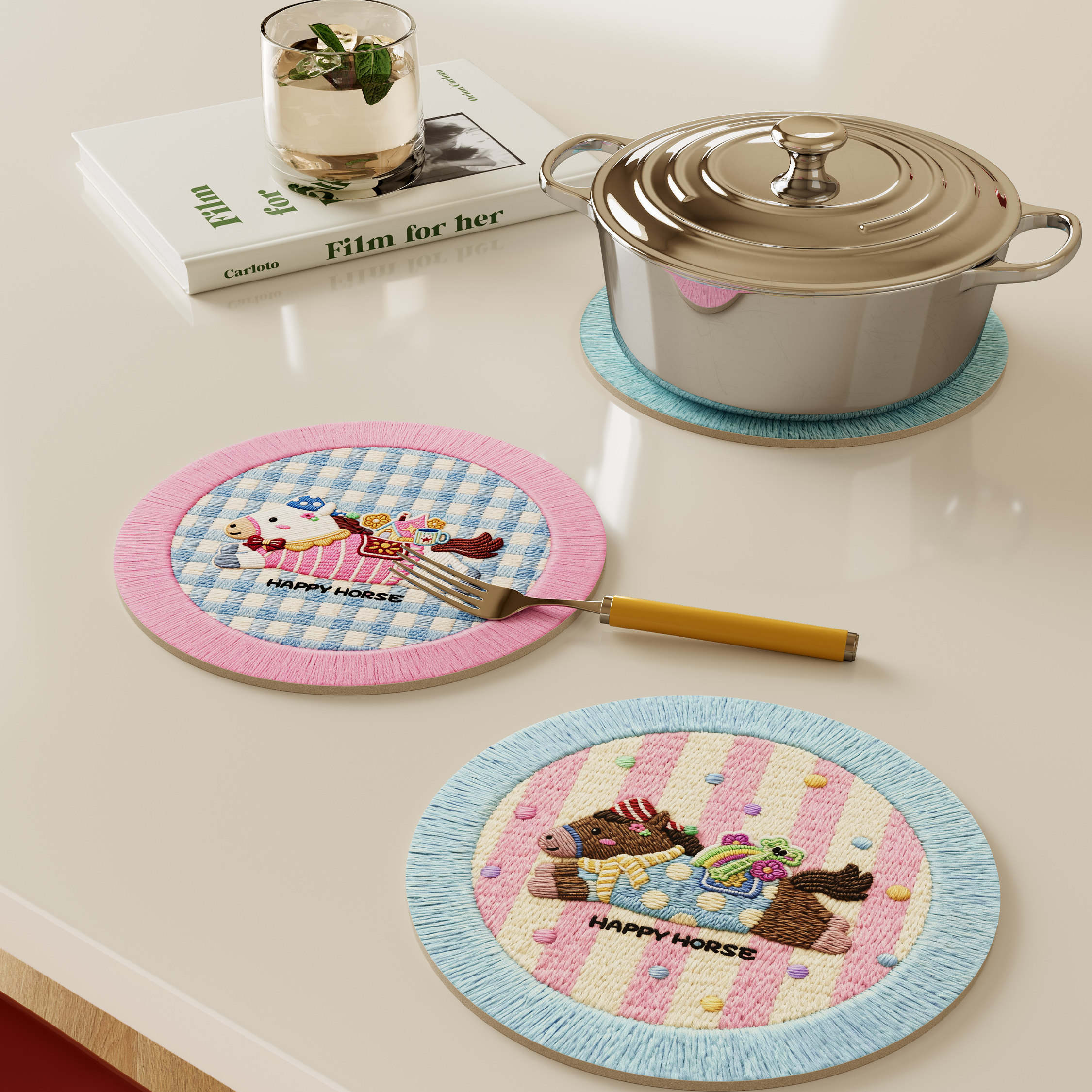 小马乐琪马年新年餐厅氛围感杯垫装饰吸水防滑防烫耐高温隔热垫子,居家布艺,餐垫,淘宝优惠券,粉丝福利购,淘宝优惠卷