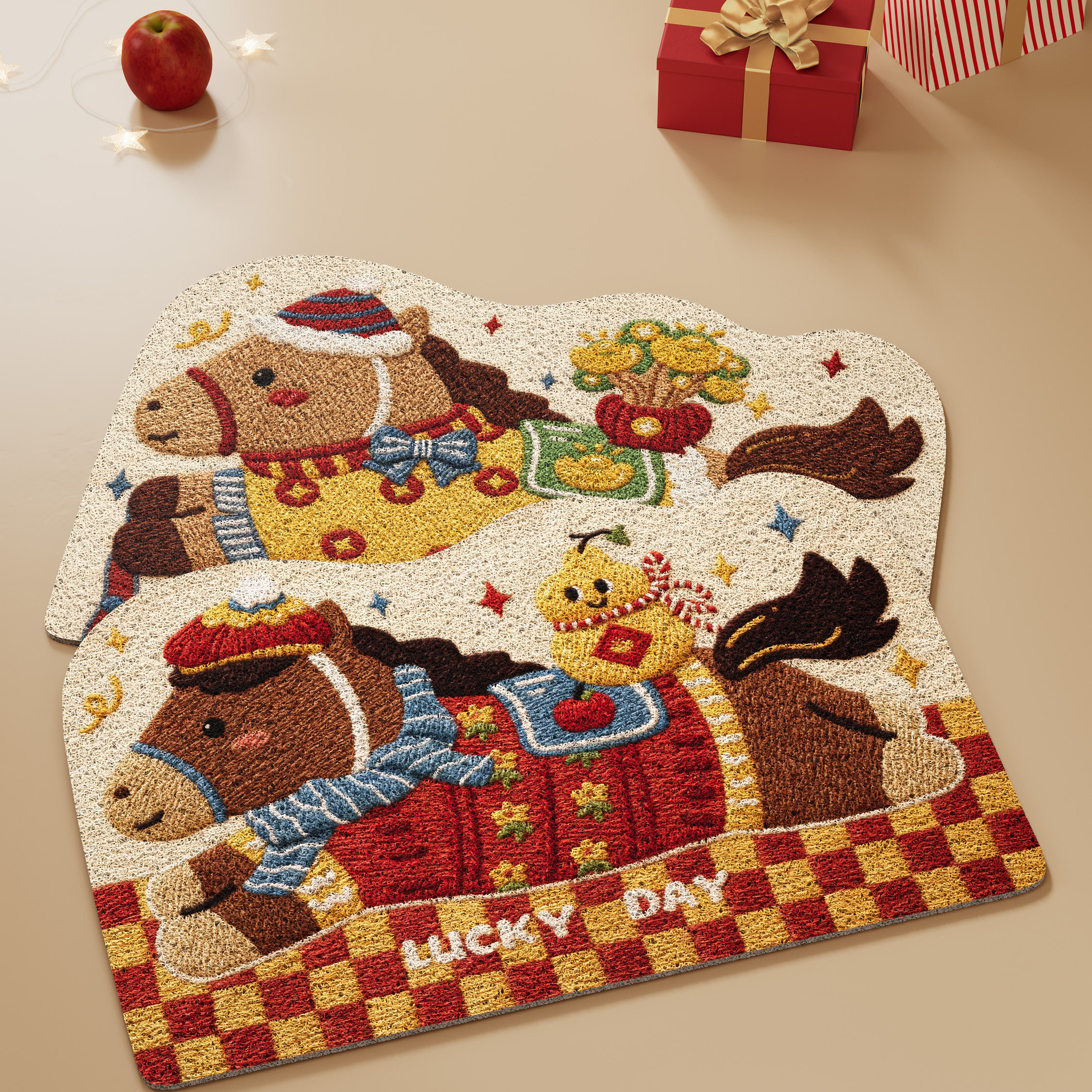 小马蒂奇马年新年丝圈地垫家用氛围感进门口大门玄关内外除尘防滑,居家布艺,入户地垫,淘宝优惠券,粉丝福利购,淘宝优惠卷