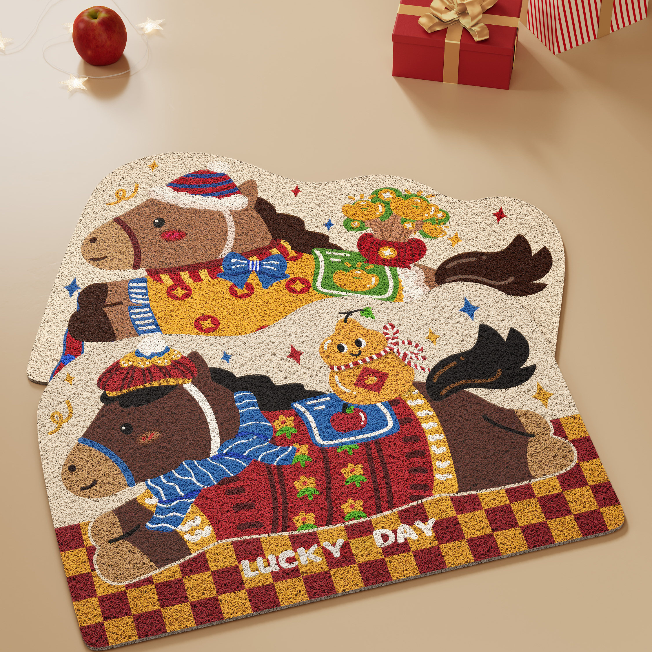 马年新年卡通氛围感丝圈地垫入户门玄关进门门口内外地毯防滑脚垫,居家布艺,入户地垫,淘宝优惠券,粉丝福利购,淘宝优惠卷