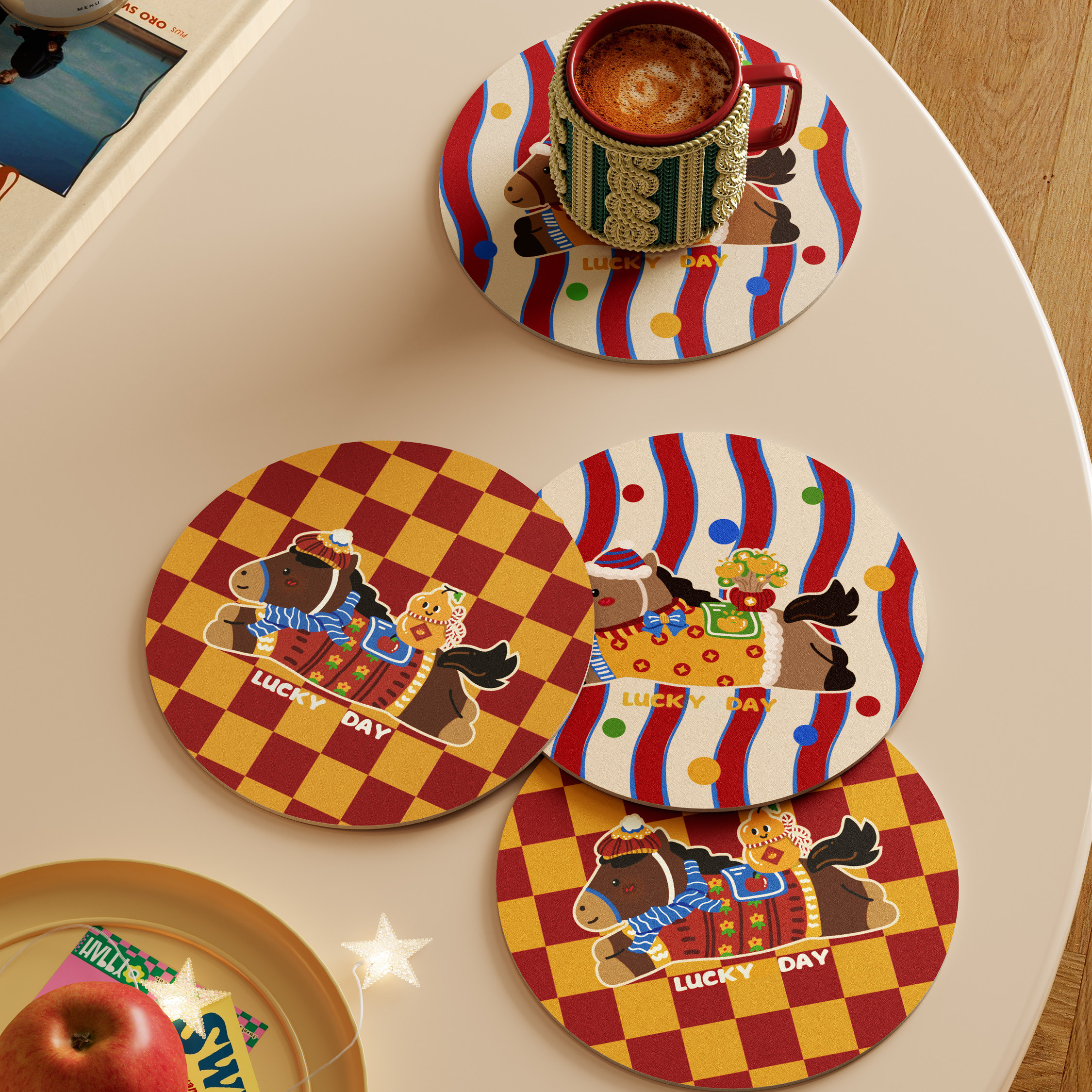 马年新年氛围感红色卡通咖啡茶杯垫台面吸水垫圆形洗手台沥水垫子,居家布艺,餐垫,淘宝优惠券,粉丝福利购,淘宝优惠卷