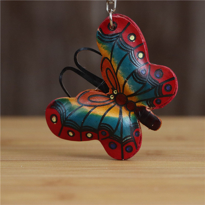 头层牛皮创意蝴蝶挂件包包挂饰汽车钥匙扣可爱动物迷你小挂件玩偶