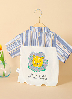 拼接条纹小狮子衬衫