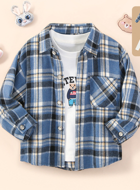 小熊格子衬衫套装