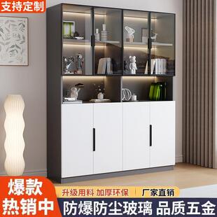 书柜家用带玻璃门客厅一体整墙现代轻奢定制储物柜酒柜书架展示柜
