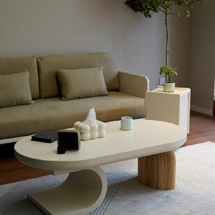 速发侘寂奶油风茶几极简小户型椭圆设计感茶厅创风客桌原木意茶台