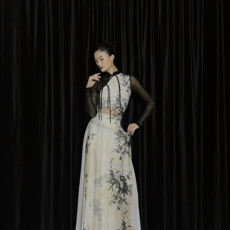 速发WYZ盖盖出良风竹子印花旗袍爵蹈旗袍团表演服古风舞士演改服图片