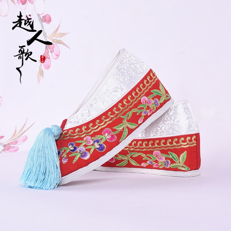 速发鞋人歌戏曲花旦古装越绣花秀禾鞋三义斋布底白边蝶豆花高内彩