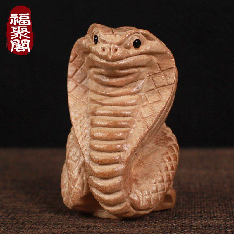 速发原木蛇摆件十二生肖品汽车木雕招财饰蛇桃木无漆实木工艺品