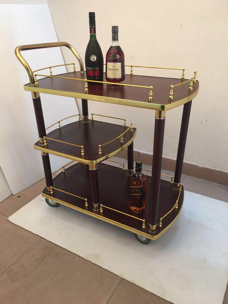 现货酒店三d层钛金西餐车欧式实木酒水服务车KTV蛋糕甜品车茶水手