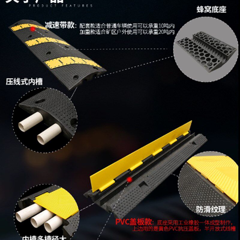 速发重庆线槽减速带橡胶室外线槽电线保护内压线板pvc室槽外过线