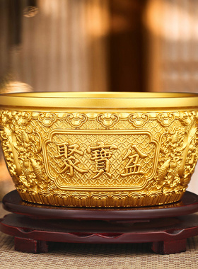 速发纯黄铜麒麟聚宝盆摆件五福双龙品厅店业公司工艺开铺乔迁礼客