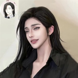 速发假吕用黑长直发帅气海水边之夜超A全元 英蓬松pha发头套