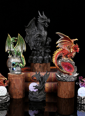 速发跨境新款欧龙圣式战斗龙熔岩树脂底座发光恐龙蛋圣节装饰品