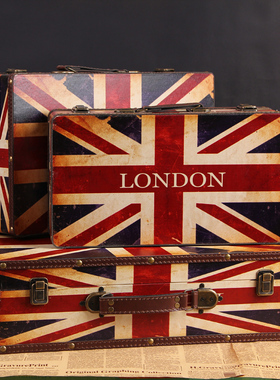 速发欧式复古手提箱道物木箱子收纳箱老式皮箱旅行摄理储具杂物整