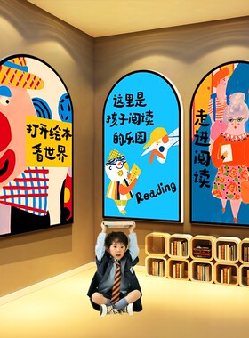 速发幼儿园童阅读布区置装饰角月文化绘本馆语言环创主境题成品墙