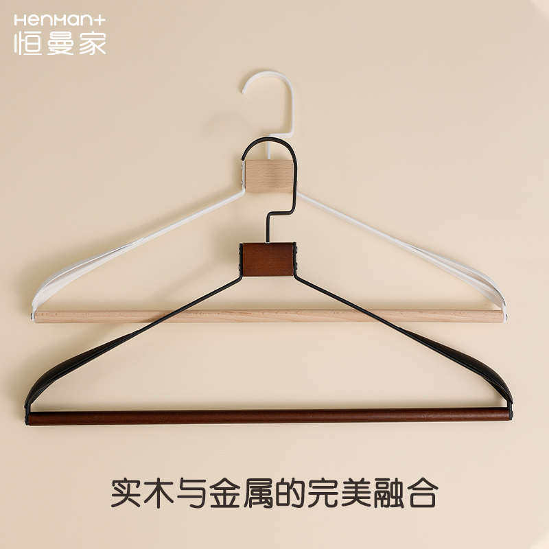 速发轻不衣架锈用挂衣撑铁艺镶木高档榉木奢家钢金属衣柜防滑无痕
