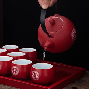 敬茶碗茶杯陶瓷红色婚庆F用品送礼陪嫁改口杯新婚礼 结婚茶具套装