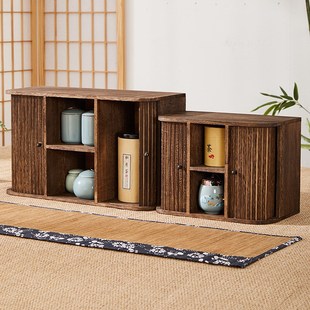 茶杯 实木桌面茶具收纳盒紫砂壶茶壶陈列架卷帘K门防尘储物柜中式