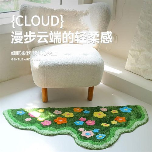 机织苔藓地毯儿童房客厅床边地毯卧E室暖藻绿色地毯床边毯草地地