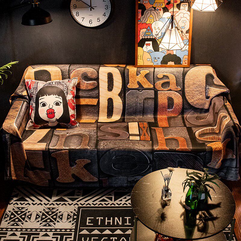 复古工业风沙发巾盖布美式嘻哈全盖D巾防尘坐垫单三人组合沙发套