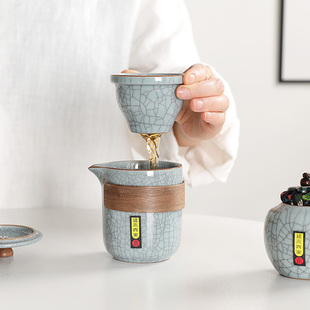 茶具家用随身泡茶神器旅游功夫 高档汝窑旅行茶具套组户r外可携式