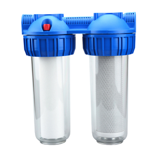 促销 厨房双桶二级家用透明过滤 10寸4e分6分1寸铜接口前置净水器