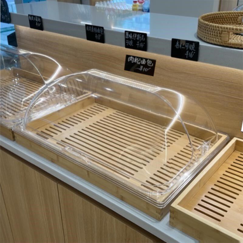 寿司蛋糕面包食品展示盘烘培托盘竹盘带透明翻盖T保鲜防尘罩长方