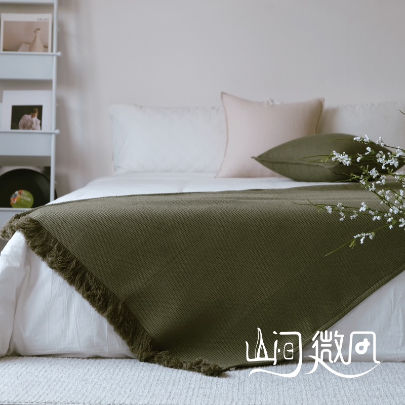 床搭巾床尾毯床尾巾沙发搭毯盖毯民宿酒店客栈insU风毯子绿色床旗
