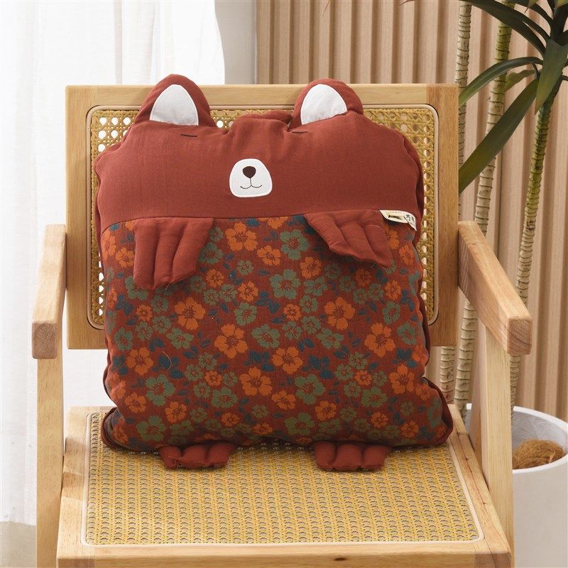 怪怪熊双层纱A类色织提花抱枕被携带G方便折叠午睡枕头毯子沙发靠