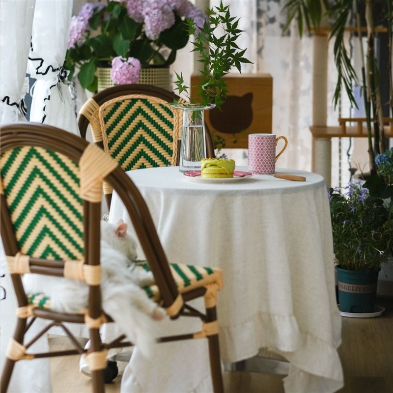 法式荷叶边桌布h亚麻布艺ins高级感美式覆古茶几桌布阳台圆桌桌布