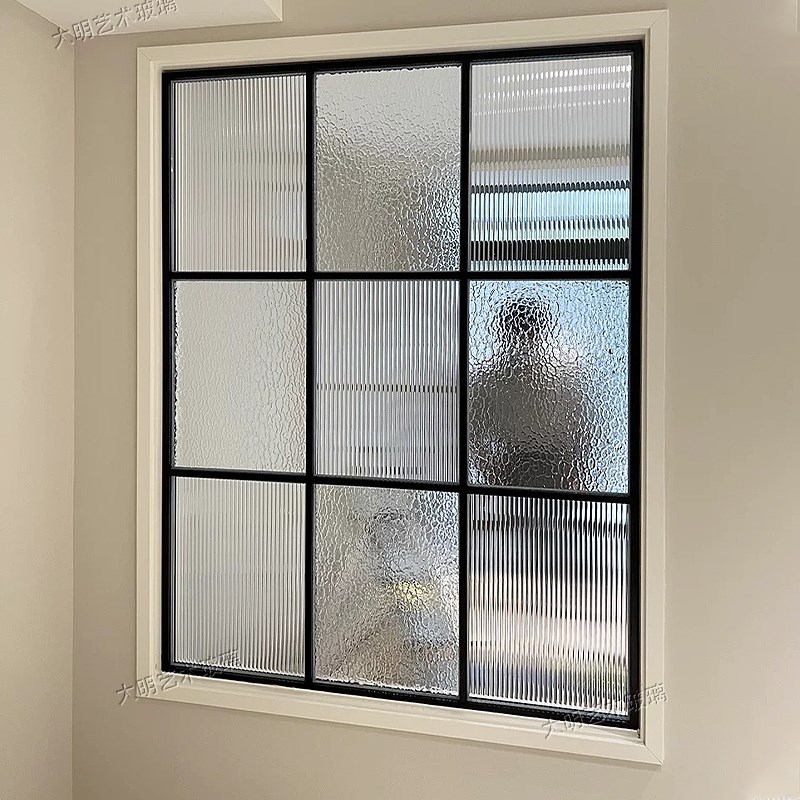 法式拱形银波纹石头纹艺术玻w璃隔断屏风客厅入户玄关主卧室卫生