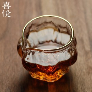 喜悦茶铺/日式j锤纹玻璃公杯加厚耐热水波纹公道杯匀杯分茶器