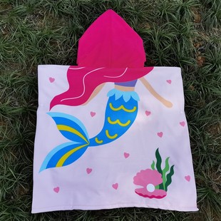 可穿儿童浴巾斗篷沙滩巾披风洗澡衣游泳衣浴袍浴裙 美人鱼加大新款