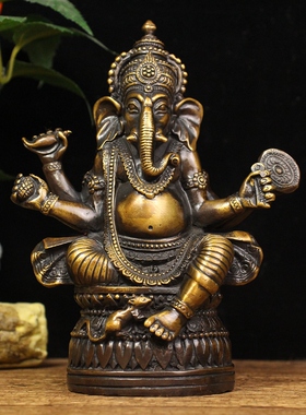 纯铜象鼻财神摆件泰国象神印度红财神护法神像家居V店铺泰式装饰